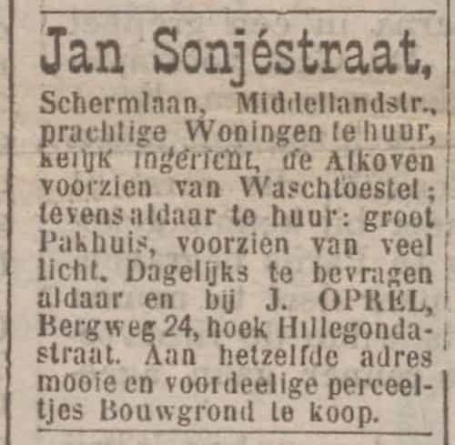 Artikel 'Jan Sonjéstraat,' uit Rotterdamsch nieuwsblad van 2 mei 1904

