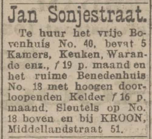Artikel 'Jan Sonjéstraat.' uit Rotterdamsch nieuwsblad van 2 mei 1904
