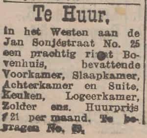 Artikel 'Te Huur,' uit Rotterdamsch nieuwsblad van 2 mei 1904
