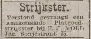 Artikel 'Strijkster.' uit Algemeen Dagblad van 1 mei 1970
