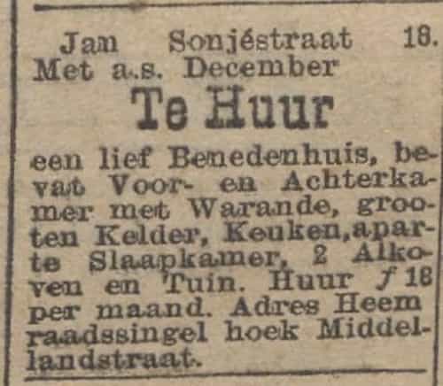 Artikel 'Te Huur' uit Rotterdamsch nieuwsblad van 2 mei 1904
