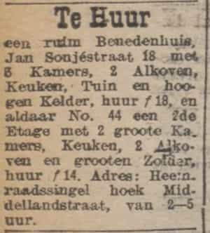 Artikel 'Te Huur' uit Rotterdamsch nieuwsblad van 2 mei 1904
