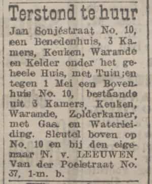 Artikel 'Terstond te huur' uit Rotterdamsch nieuwsblad van 2 mei 1904
