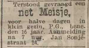 Artikel 'net Meisje,' uit Rotterdamsch nieuwsblad van 5 mei 1909
