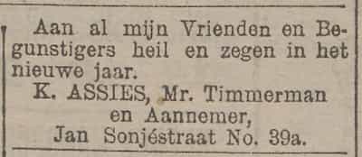 Artikel 'K. Assies, Mr. Timmerman en Aannemer,' uit  van  dec 
