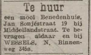 Artikel 'Te huur' uit Rotterdamsch nieuwsblad van 2 mei 1904
