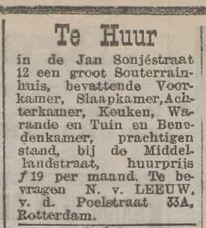 Artikel 'Te Huur' uit Rotterdamsch nieuwsblad van 2 mei 1904
