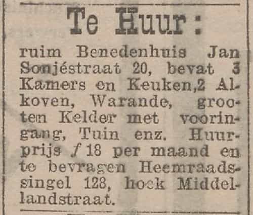 Artikel 'Te Huur:' uit Rotterdamsch nieuwsblad van 2 mei 1904
