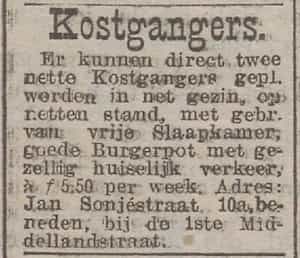 Artikel 'Kostgangers.' uit Rotterdamsch nieuwsblad van 2 mei 1904
