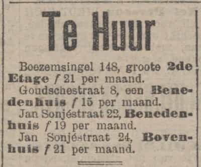 Artikel 'Te Huur' uit Rotterdamsch nieuwsblad van 2 mei 1904
