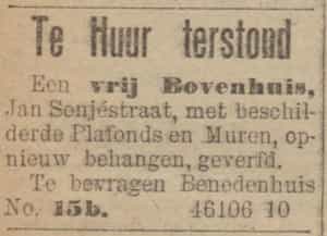 Artikel 'Te Huur terstond' uit Rotterdamsch nieuwsblad van 2 mei 1904
