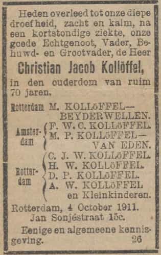 Artikel 'Christian Jacob Kollöffel,' uit  van  dec 
