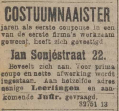 Artikel 'Costuumnaaister' uit Algemeen Dagblad van 27 okt 1961
