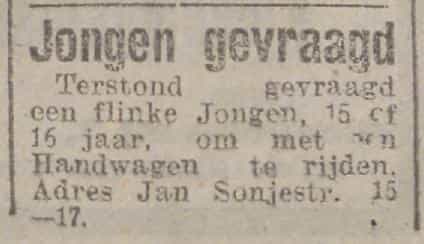 Artikel 'Jongen gevraagd' uit Rotterdamsch nieuwsblad van 9 jul 1913