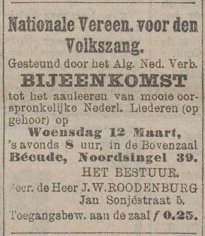 Artikel 'Nationale Vereeniging voor den Volkszang.' uit  van  dec 
