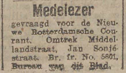 Artikel 'Medelezer' uit Rotterdamsch nieuwsblad van 19 jul 1913