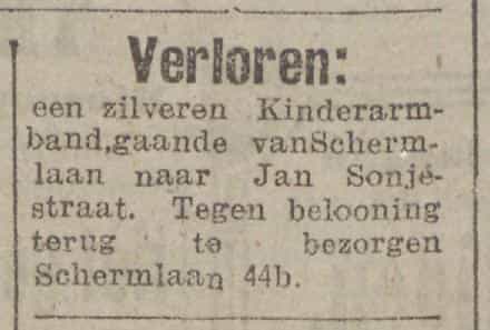 Artikel 'Verloren:' uit rotterdamsch-nieuwsblad van 9 aug 1913