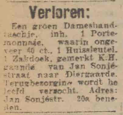 Artikel 'Verloren:' uit rotterdamsch-nieuwsblad van 9 mei 1916