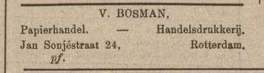 Artikel 'V. Bosman,' uit Rotterdamsch nieuwsblad van 5 mei 1909

