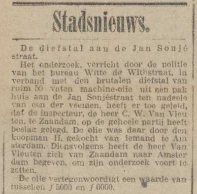 Artikel 'De diefstal aan de Jan Sonjéstraat.' uit  van  dec 
