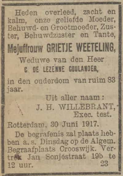 Artikel 'Mejuffrouw Grietje Weeteling,' uit  van  dec 
