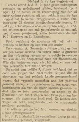 Artikel 'Diefstal in de Jan Sonjéstraat.' uit  van  dec 
