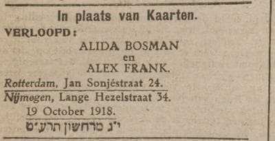Artikel 'Alida Bosman en Alex Frank.' uit Rotterdamsch nieuwsblad van 5 mei 1909
