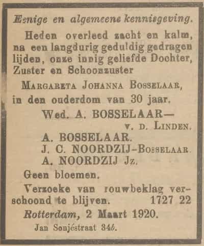 Artikel 'Margareta Johanna Bosselaar,' uit Het Rotterdamsch parool van 6 feb 1964
