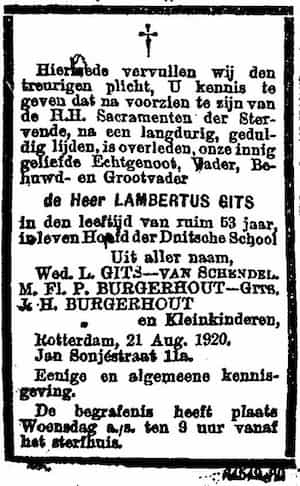 Artikel 'de Heer Lambertus Gits' uit  van  dec 
