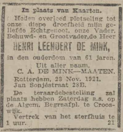 Artikel 'Henri Leendert de Mink,' uit De Maasbode van 5 jun 1948
