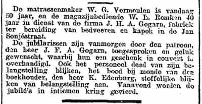 Artikel 'De matrassenmaker W.G. Vermeulen' uit De Maasbode van 28 okt 1926
