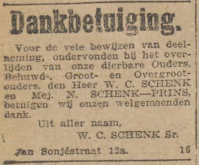 Artikel 'W.C. Schenk en Mejuffouw N. Schenk-Prins,' uit  van  dec 
