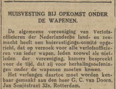 Artikel 'Huisvesting bij opkomst onder de wapenen.' uit Het Rotterdamsch parool van 6 feb 1964
