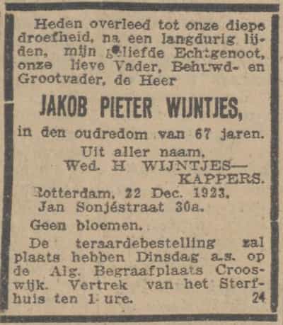 Artikel 'Jakob Pieter Wijntjes,' uit Het Rotterdamsch parool van 6 feb 1964
