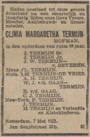 Artikel 'Clinia Margaretha Termijn-Hofman,' uit Algemeen Dagblad van 8 apr 1982
