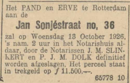Artikel 'Jan Sonjéstraat numero 36' uit Rotterdamsch nieuwsblad van 2 mei 1904
