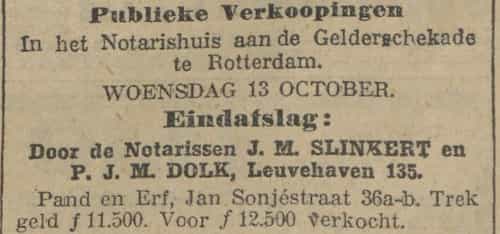Artikel 'Publieke Verkoopingen' uit Rotterdamsch nieuwsblad van 2 mei 1904
