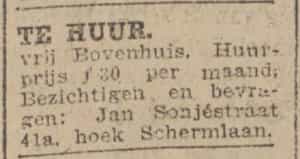 Artikel 'Te huur.' uit Rotterdamsch nieuwsblad van 2 mei 1904
