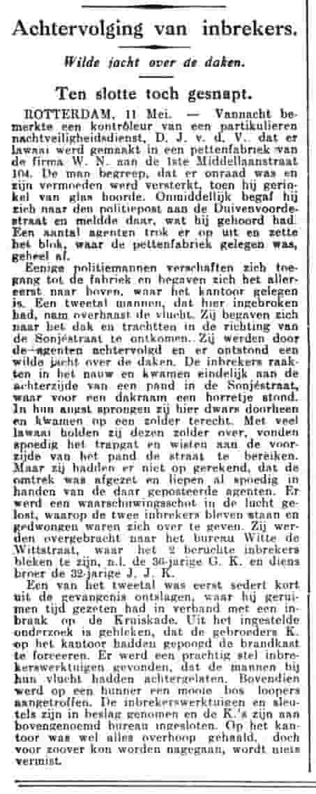 Artikel 'Achtervolging van inbrekers.' uit  van  dec 
