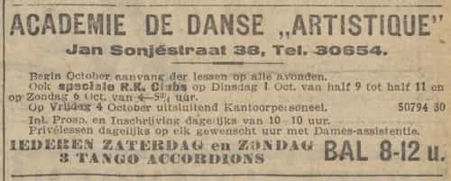 Artikel 'Academie de danse „Artistique”' uit De Maasbode van 28 okt 1926
