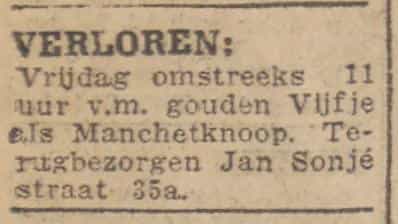Artikel 'Verloren:' uit Rotterdamsch nieuwsblad van 5 mei 1930