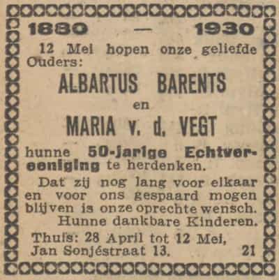 Artikel 'Albartus Barents en Maria van der Vegt' uit  van  dec 
