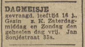Artikel 'Dagmeisje' uit Algemeen Dagblad van 1 mei 1970
