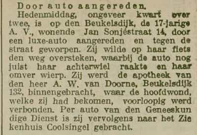 Artikel 'Door auto aangereden.' uit Rotterdamsch nieuwsblad van 2 apr 1907

