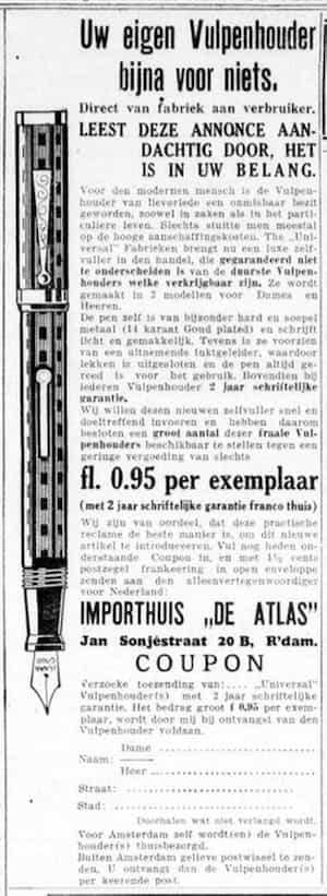 Artikel 'Uw eigen Vulpenhouder bijna voor niets.' uit Algemeen Dagblad van 1 mei 1970
