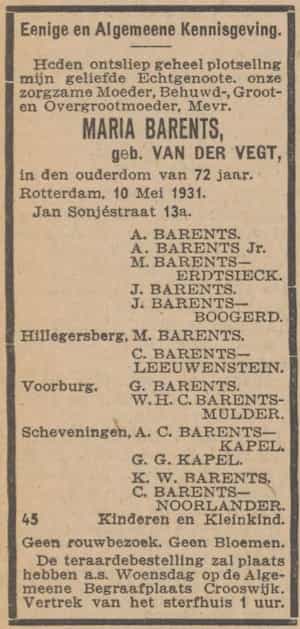 Artikel 'Maria Barents, geboren Van der Vegt,' uit  van  dec 

