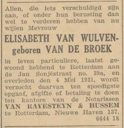 Artikel 'Elisabeth van Wulven-geboren Van de Broek' uit  van  dec 
