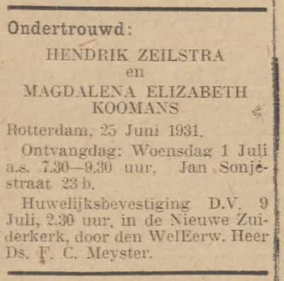 Artikel 'Hendrik Zeilstra en Magdalena Elizabeth Koomans' uit Algemeen Dagblad van 18 mrt 1976
