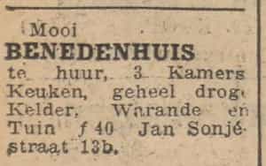 Artikel 'benedenhuis' uit Rotterdamsch nieuwsblad van 2 mei 1904
