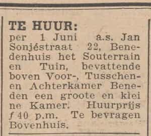 Artikel 'Te huur:' uit Rotterdamsch nieuwsblad van 2 mei 1904
